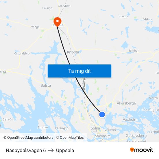 Näsbydalsvägen 6 to Uppsala map