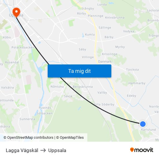 Lagga Vägskäl to Uppsala map