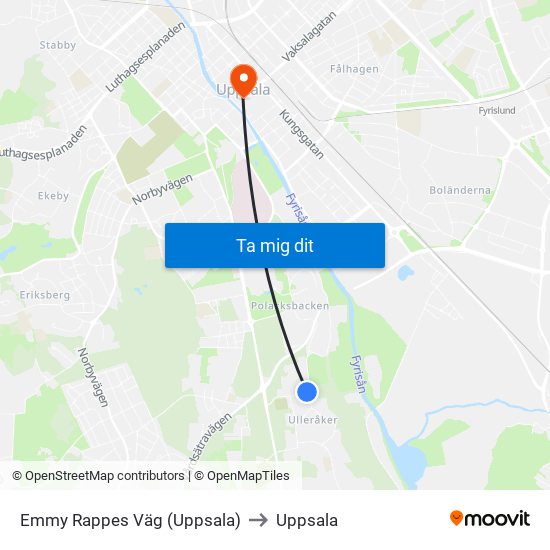 Emmy Rappes Väg (Uppsala) to Uppsala map