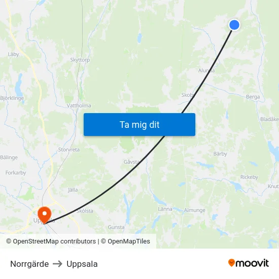 Norrgärde to Uppsala map