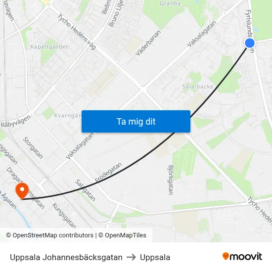 Uppsala Johannesbäcksgatan to Uppsala map
