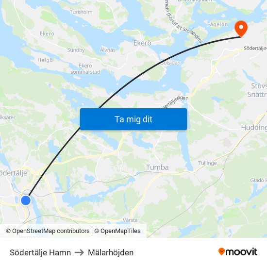 Södertälje Hamn to Mälarhöjden map