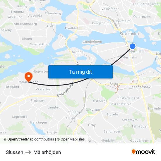 Slussen to Mälarhöjden map