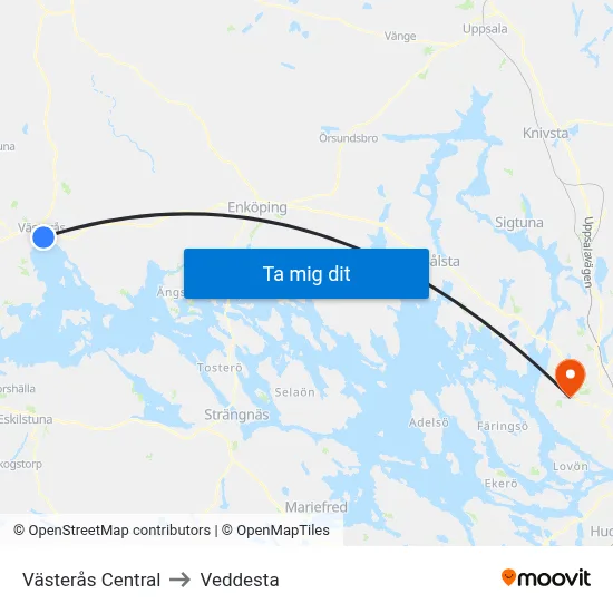 Västerås Central to Veddesta map