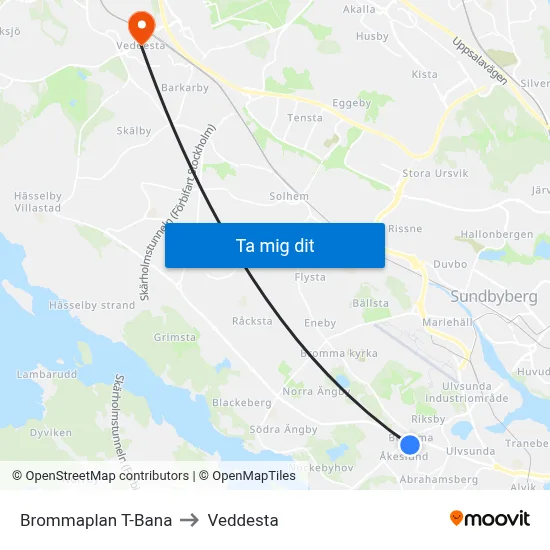 Brommaplan T-Bana to Veddesta map