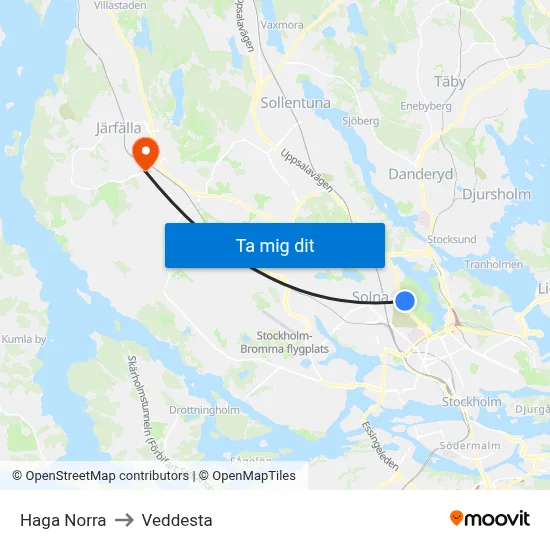 Haga Norra to Veddesta map