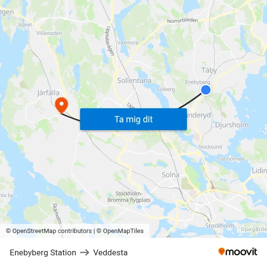 Enebyberg Station to Veddesta map