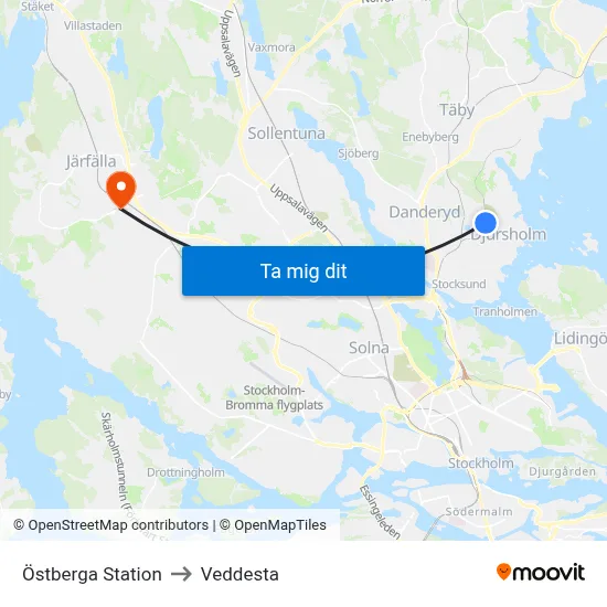 Östberga Station to Veddesta map