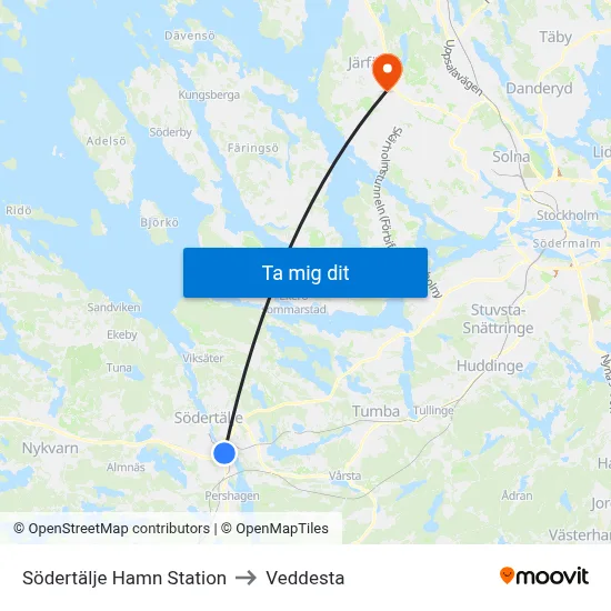 Södertälje Hamn Station to Veddesta map