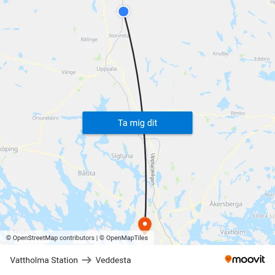 Vattholma Station to Veddesta map