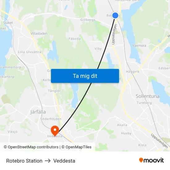 Rotebro Station to Veddesta map