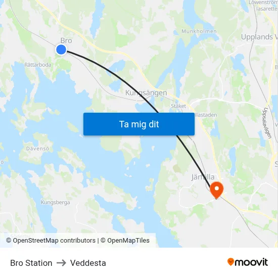 Bro Station to Veddesta map