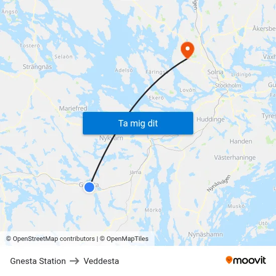 Gnesta Station to Veddesta map