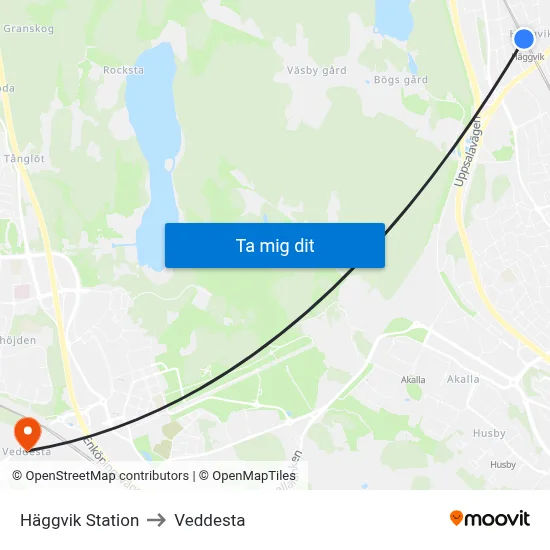 Häggvik Station to Veddesta map