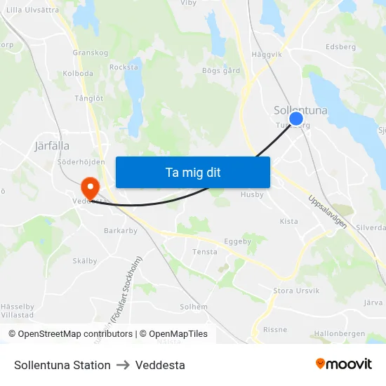 Sollentuna Station to Veddesta map
