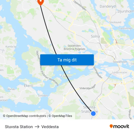 Stuvsta Station to Veddesta map