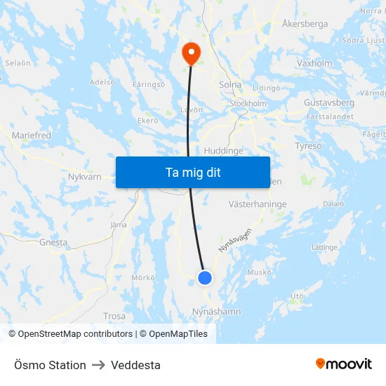 Ösmo Station to Veddesta map