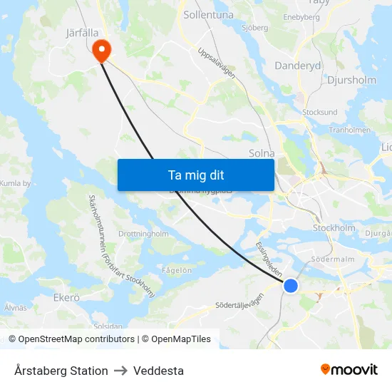 Årstaberg Station to Veddesta map