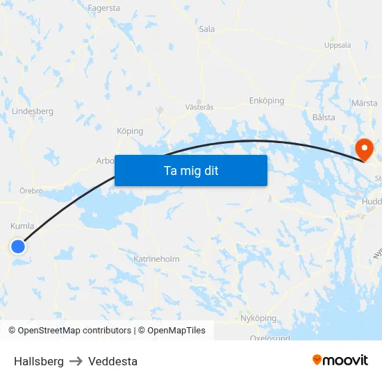 Hallsberg to Veddesta map
