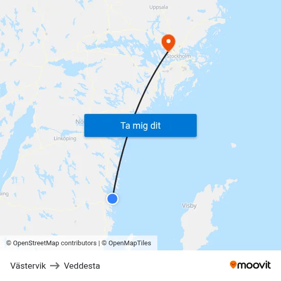 Västervik to Veddesta map