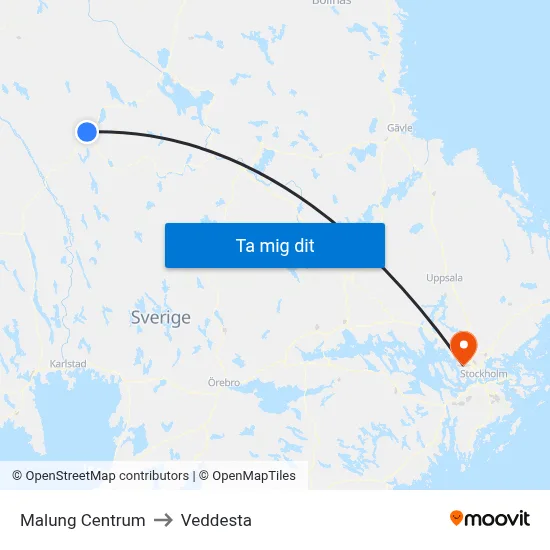Malung Centrum to Veddesta map