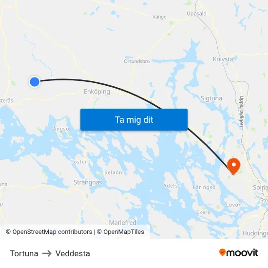 Tortuna to Veddesta map