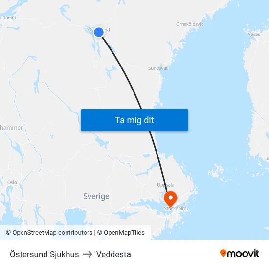Östersund Sjukhus to Veddesta map