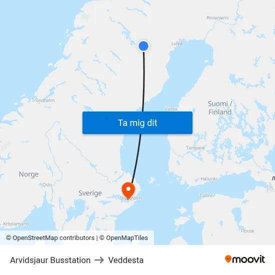 Arvidsjaur Busstation to Veddesta map