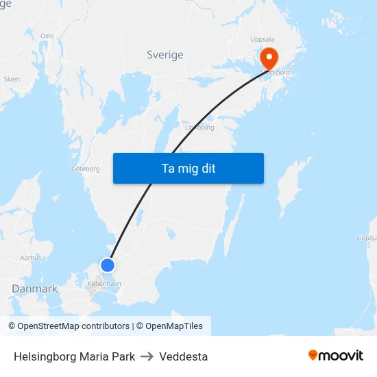 Helsingborg Maria Park to Veddesta map