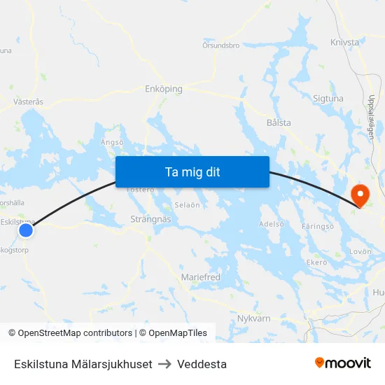 Eskilstuna Mälarsjukhuset to Veddesta map