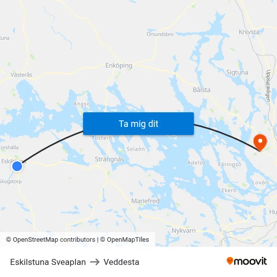 Eskilstuna Sveaplan to Veddesta map