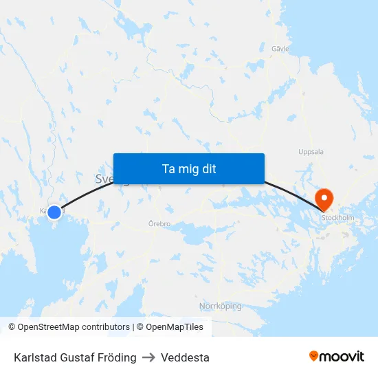Karlstad Gustaf Fröding to Veddesta map