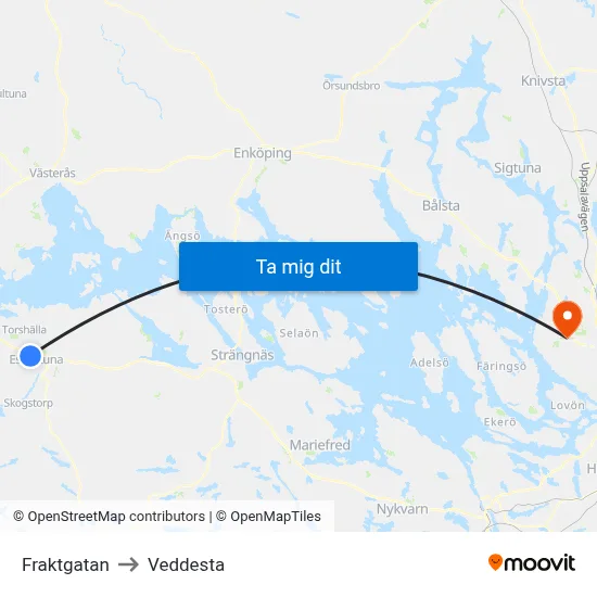 Fraktgatan to Veddesta map