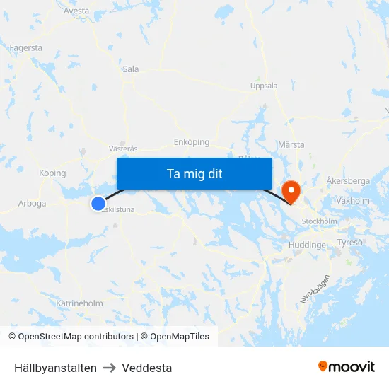 Hällbyanstalten to Veddesta map