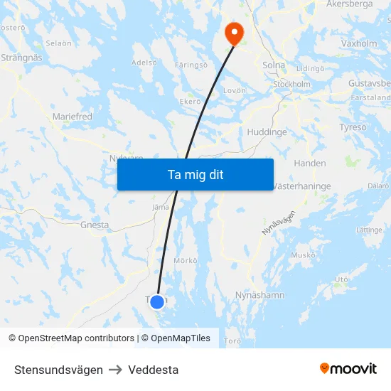 Stensundsvägen to Veddesta map