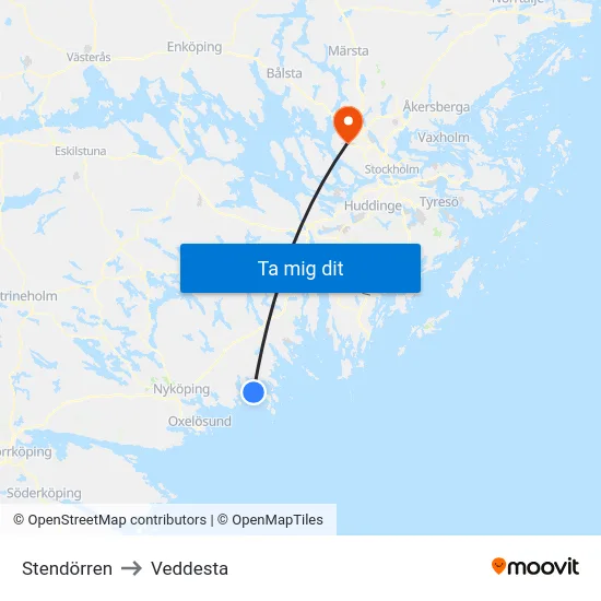Stendörren to Veddesta map