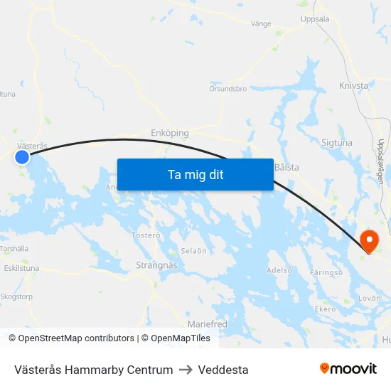 Västerås Hammarby Centrum to Veddesta map