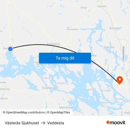 Västerås Sjukhuset to Veddesta map