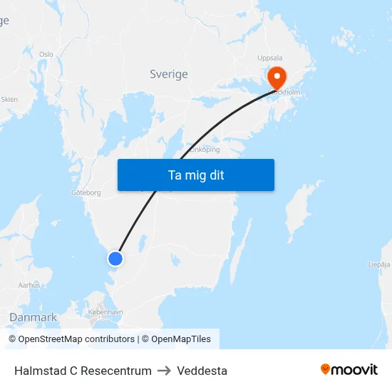 Halmstad C Resecentrum to Veddesta map