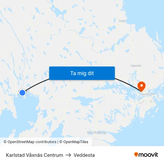 Karlstad Våxnäs Centrum to Veddesta map