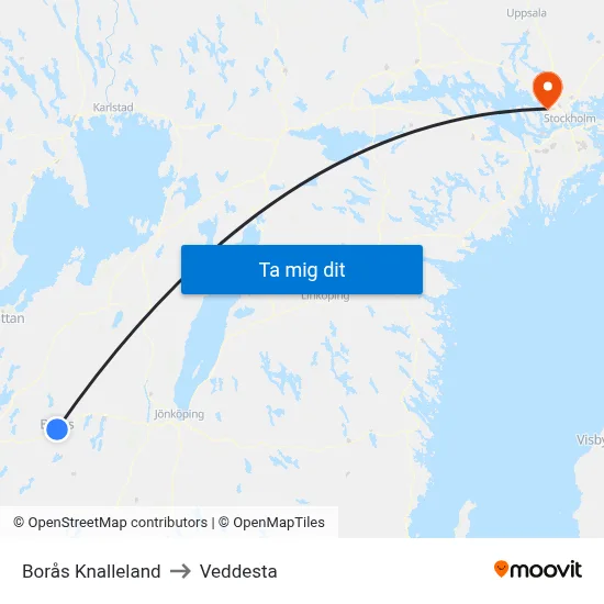 Borås Knalleland to Veddesta map