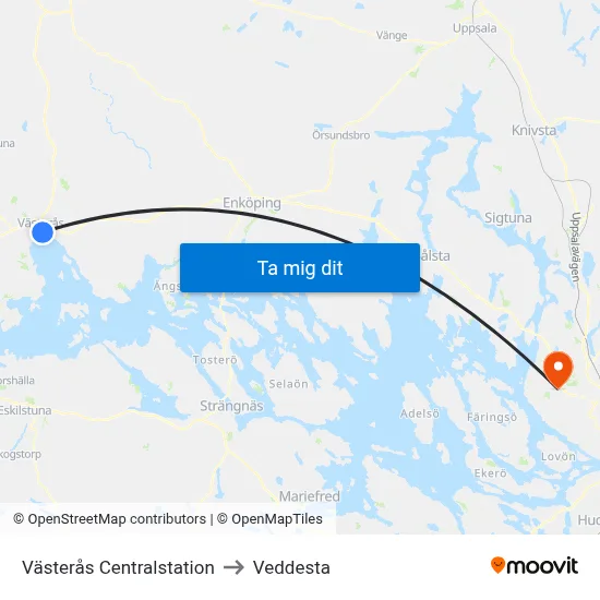 Västerås Centralstation to Veddesta map