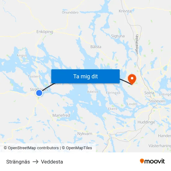 Strängnäs to Veddesta map