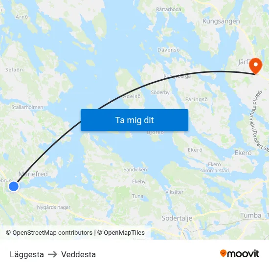 Läggesta to Veddesta map