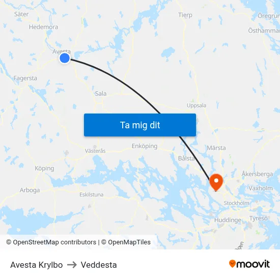 Avesta Krylbo to Veddesta map