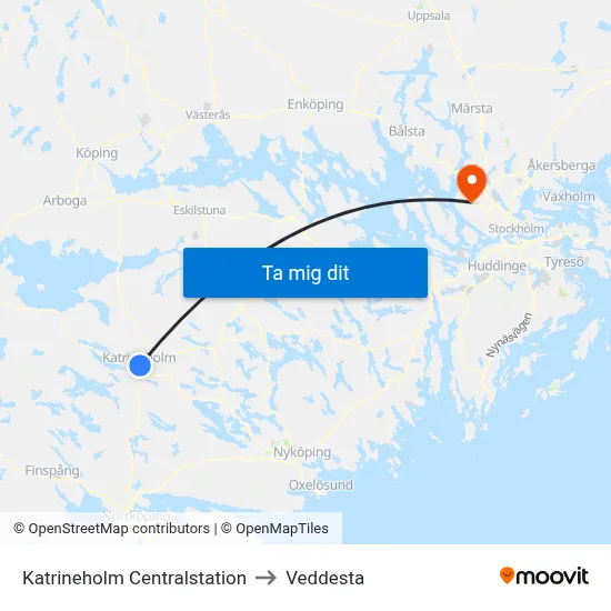 Katrineholm Centralstation to Veddesta map