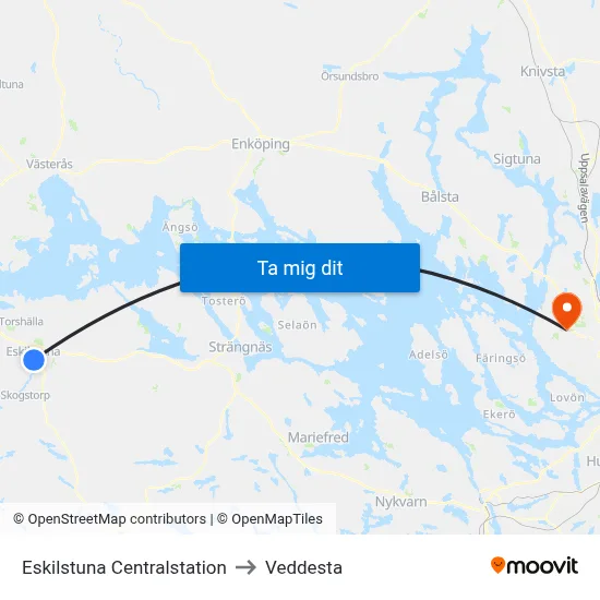 Eskilstuna Centralstation to Veddesta map