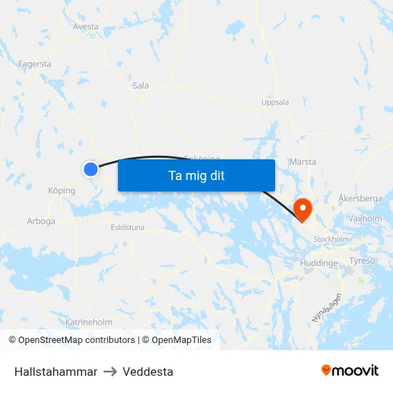 Hallstahammar to Veddesta map