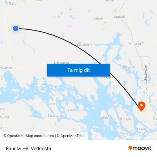 Ransta to Veddesta map