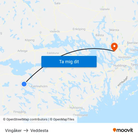 Vingåker to Veddesta map